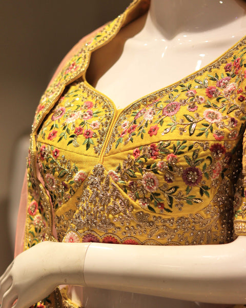 Sunshine Yellow Floral Bridal Lehenga