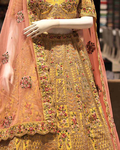 Sunshine Yellow Floral Bridal Lehenga