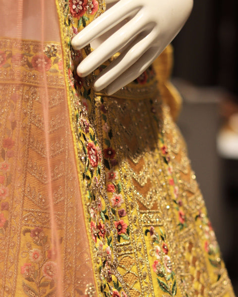 Sunshine Yellow Floral Bridal Lehenga