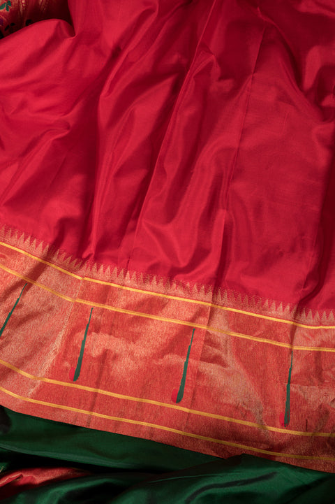 Bottle Green Single Muniya Handwoven Paithani Saree with Butta