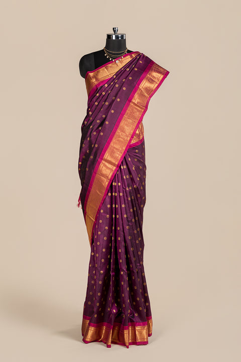 Plum Kalanjali Handwoven Paithani Saree with Rudraksh Chatai Border