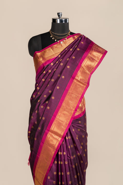 Plum Kalanjali Handwoven Paithani Saree with Rudraksh Chatai Border