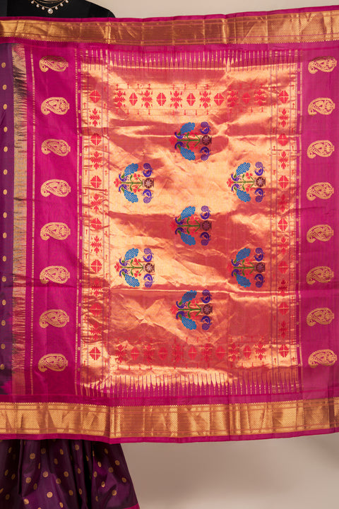 Plum Kalanjali Handwoven Paithani Saree with Rudraksh Chatai Border