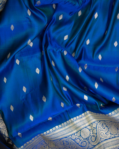 Ocean Blue Pure Banarasi Silk Saree