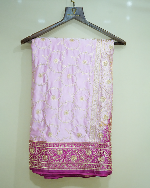 Graceful Pink Banarasi Pure Silk Saree with Banarasi Zaal – A Blend of Tradition & Elegance