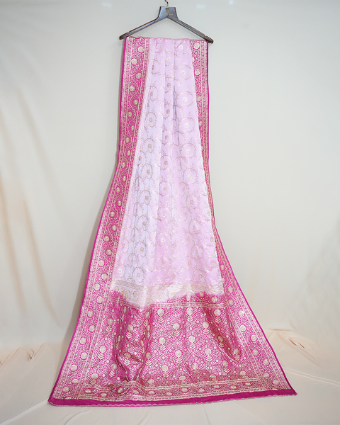 Graceful Pink Banarasi Pure Silk Saree with Banarasi Zaal – A Blend of Tradition & Elegance
