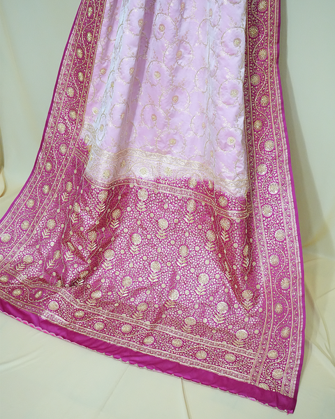 Graceful Pink Banarasi Pure Silk Saree with Banarasi Zaal – A Blend of Tradition & Elegance
