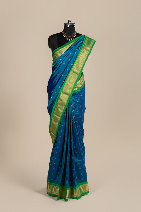 Blue Traditional Pure Silk Paithani Saree with Rudraksh Butta