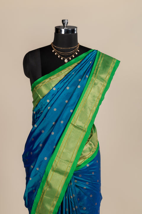 Blue Traditional Pure Silk Paithani Saree with Rudraksh Butta