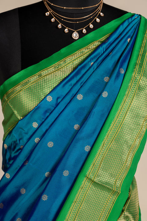 Blue Traditional Pure Silk Paithani Saree with Rudraksh Butta