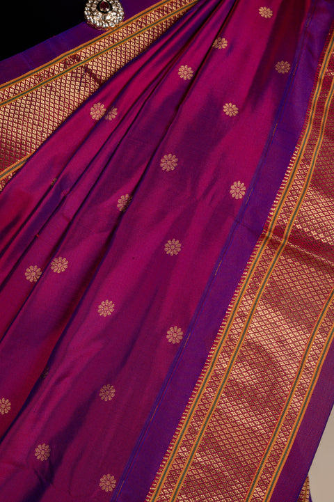 Plum Pure Silk Traditional Paithani Saree with Rudraksh Butta