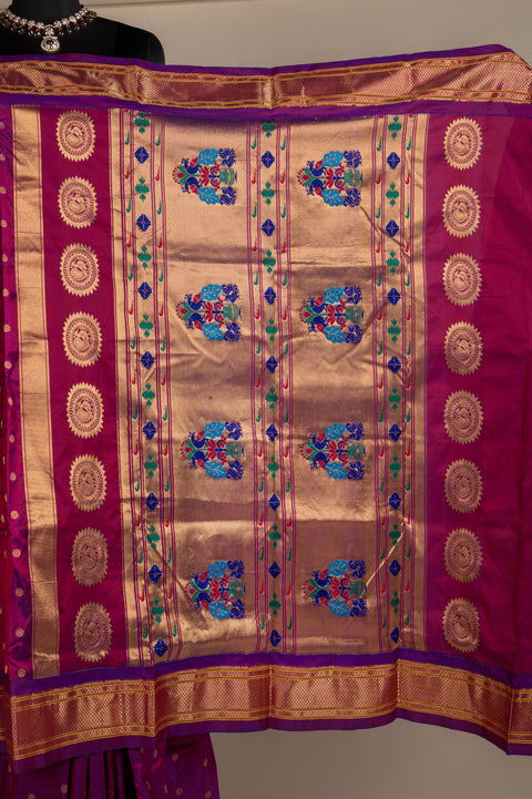 Plum Pure Silk Traditional Paithani Saree with Rudraksh Butta