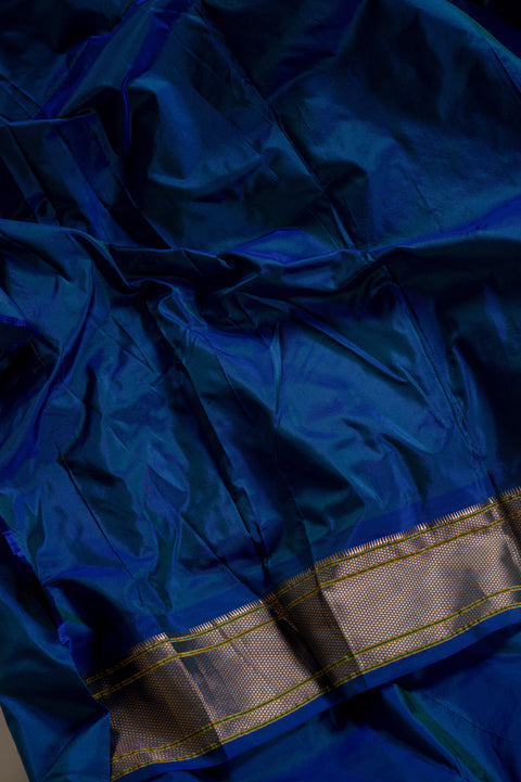 Pure Silk Peacock Blue Morkanthi Paithani Saree with Tilgul Butta
