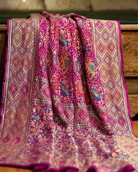 Plum Purple Khaddi Georgette Bandhani saree