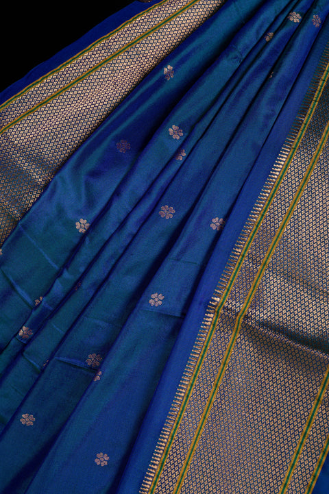 Pure Silk Peacock Blue Morkanthi Paithani Saree with Tilgul Butta