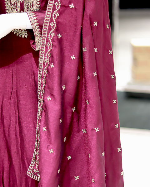 Plum Colour Anarkali Raw Silk Suit