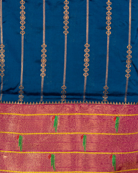 Royal Blue Stripes Semi Silk Paithani Saree with Rani Pink Zari Border