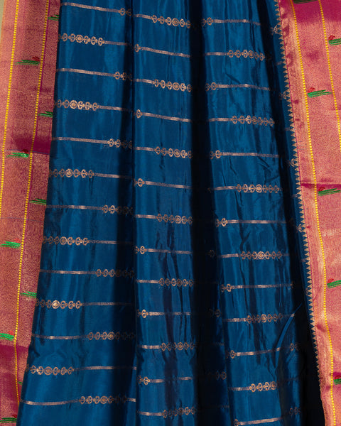 Royal Blue Stripes Semi Silk Paithani Saree with Rani Pink Zari Border