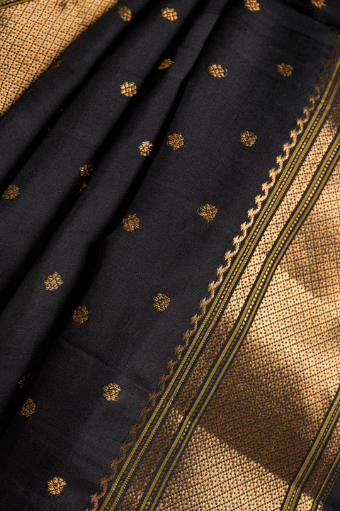 Pure Silk Black Kalanjali Handwoven Paithani Saree with Tilgul Butta