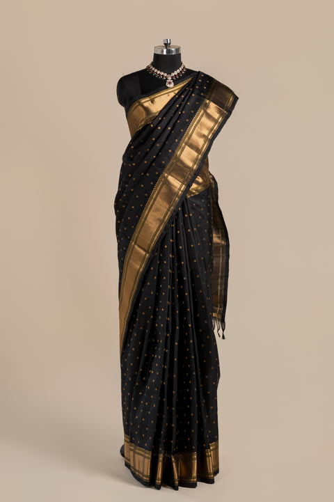 Pure Silk Black Kalanjali Handwoven Paithani Saree with Tilgul Butta