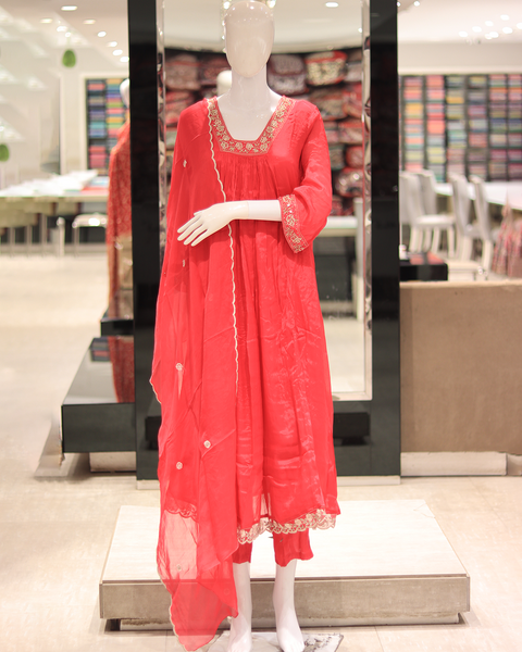 Vibrant Red Anarkali Style Suit for Parties