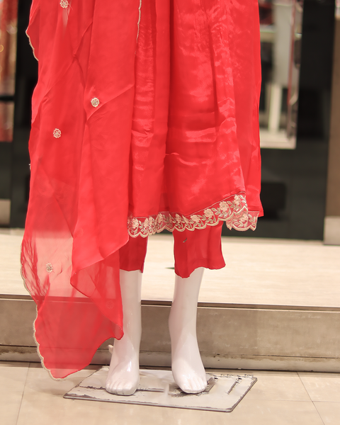 Vibrant Red Anarkali Style Suit for Parties