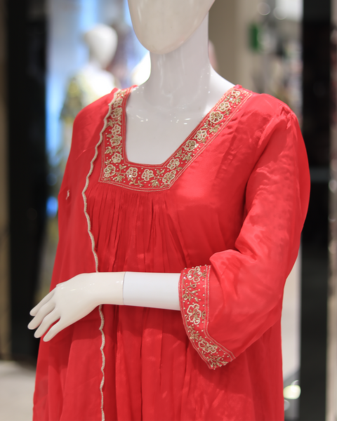 Vibrant Red Anarkali Style Suit for Parties