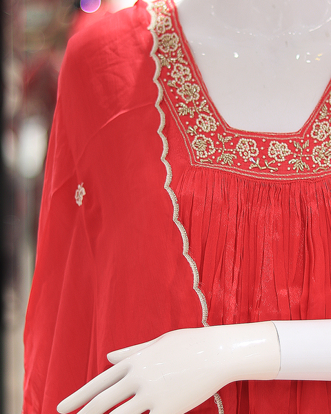 Vibrant Red Anarkali Style Suit for Parties