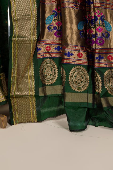 Gandharv Nauvari 9 Yard Pure Silk Saree with Tilgul Butta Border