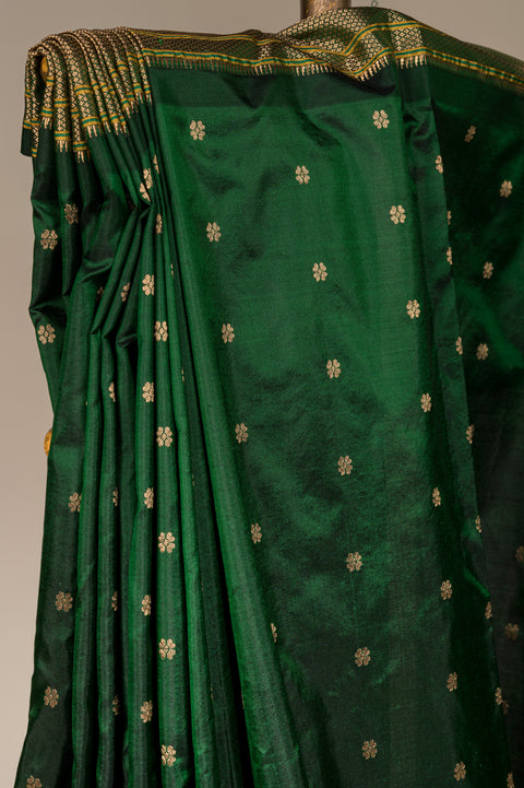 Gandharv Nauvari 9 Yard Pure Silk Saree with Tilgul Butta Border