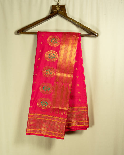 Rani Pink Semi Silk Paithani Saree with Matching Unstitched Blouse