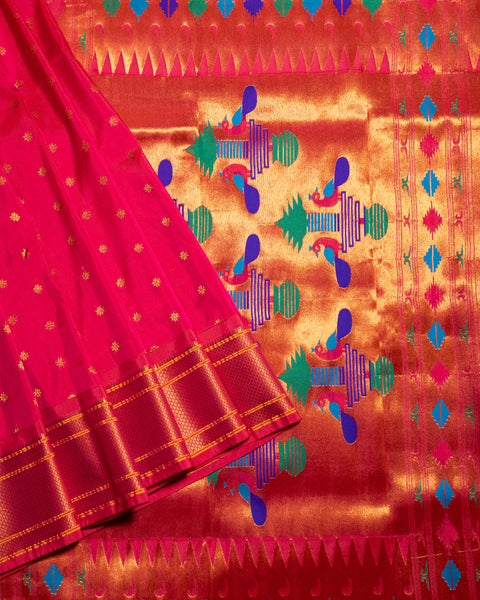 Rani Pink Semi Silk Paithani Saree with Matching Unstitched Blouse