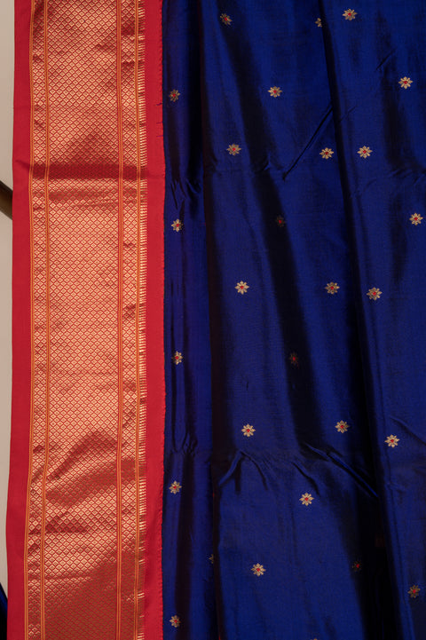 Gandharv Nauvari Pure Silk 9 Yard Saree in Royal Blue Paithani