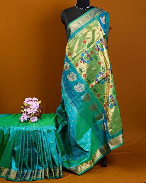 Turquoise Blue Pure Silk Paithani Saree