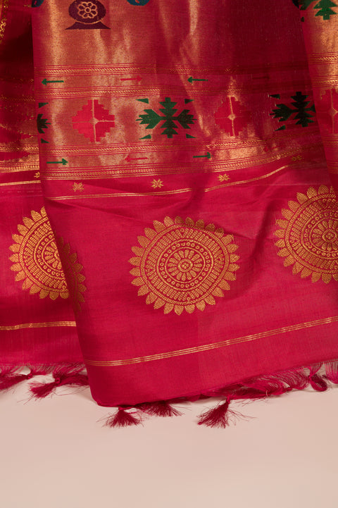 Purple Kalanjali Nauvari 9 yard Saree in Pure Silk with Red Border