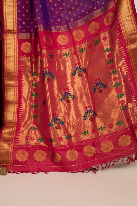 Purple Kalanjali Nauvari 9 yard Saree in Pure Silk with Red Border