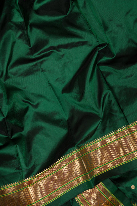 Bottle Green Pure Silk Gandharv Nauvari 9 Yard Saree with Tilgul Butta