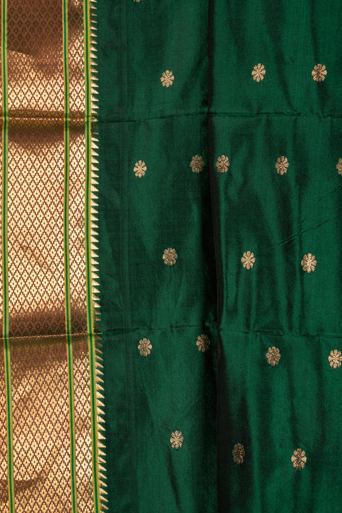 Bottle Green Pure Silk Gandharv Nauvari 9 Yard Saree with Tilgul Butta