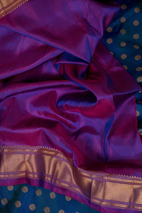 Blue Kalanjali Nauvari 9 yard Pure Silk Saree with Rudraksh Butta