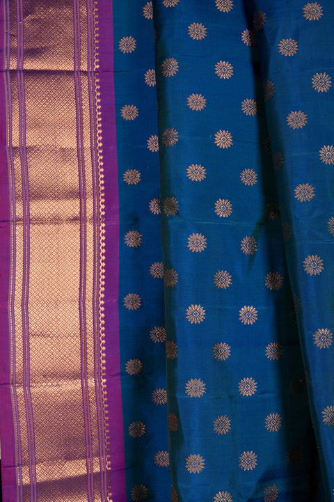Blue Kalanjali Nauvari 9 yard Pure Silk Saree with Rudraksh Butta