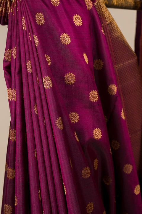Wine Kalanjali Nauvari Handwoven 9 yard Saree in Pure Silk