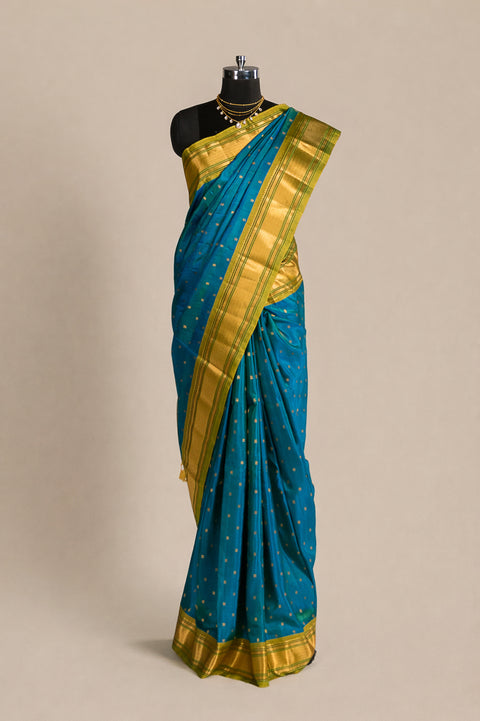 Kalanjali Peacock Blue Pure Silk Paithani Saree with Rudraksh Butta