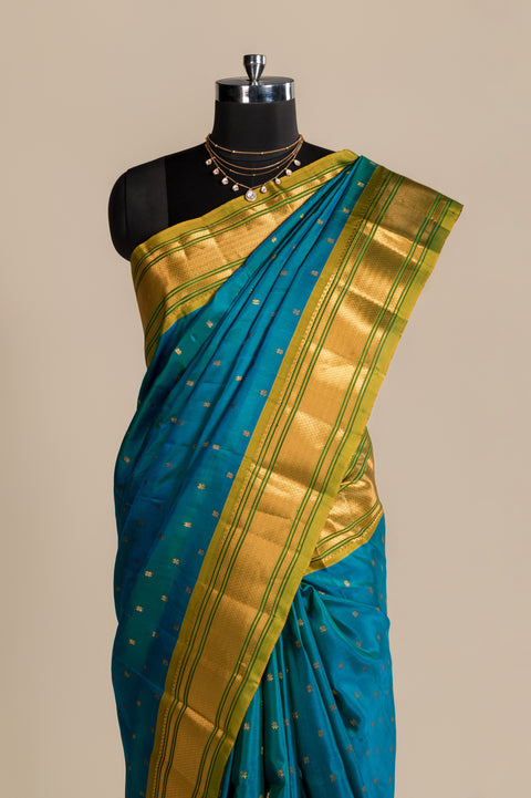 Kalanjali Peacock Blue Pure Silk Paithani Saree with Rudraksh Butta
