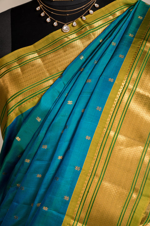Kalanjali Peacock Blue Pure Silk Paithani Saree with Rudraksh Butta