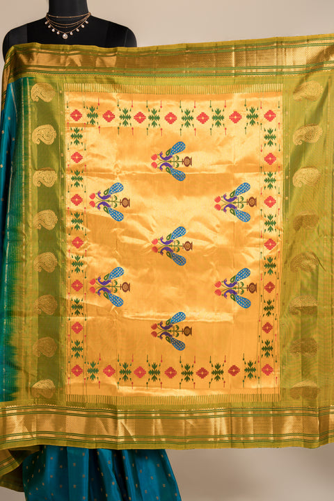 Kalanjali Peacock Blue Pure Silk Paithani Saree with Rudraksh Butta