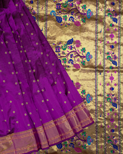 Purple Pure Silk Paithani Saree with Zari Border and Pallu