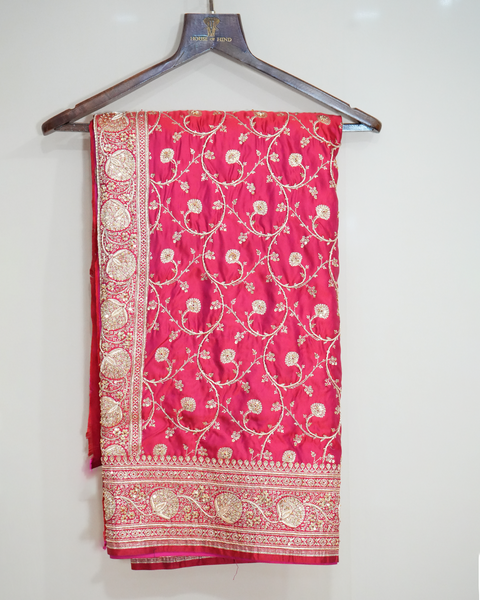 Red Banarasi Pure Silk Saree with Banarasi Zaal Embroidery