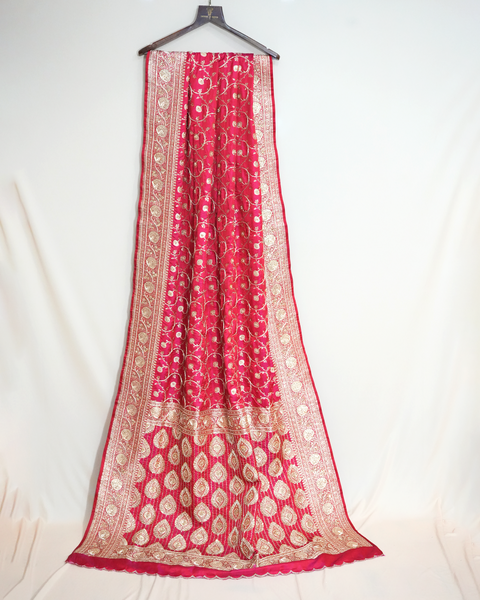 Red Banarasi Pure Silk Saree with Banarasi Zaal Embroidery