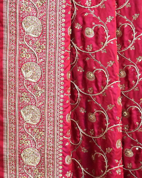 Red Banarasi Pure Silk Saree with Banarasi Zaal Embroidery