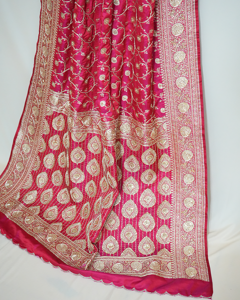 Red Banarasi Pure Silk Saree with Banarasi Zaal Embroidery